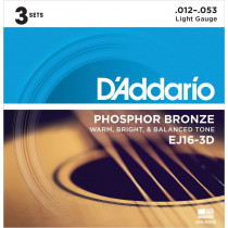D'Addario EJ16-3D Acoustic Guitar Strings, 3 Set