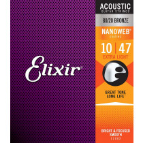 Elixir NanoWeb Guitar Set, Ex Light. Bronze