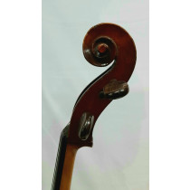 German 3/4 cello, two piece back, brown varnish, lightly flamed. C. 1900, with bow. 