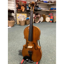 3/4 Violin. French. Early 20th C. Bright tone.  Rich flamed back.  case & bow. 