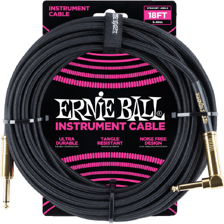 Ernie Ball P06086 18ft Braided Inst Cable. Black